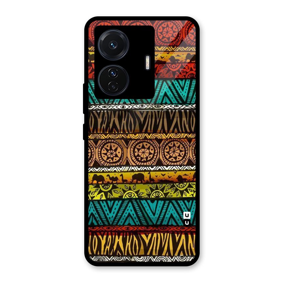 African Design Pattern Glass Back Case for Vivo T1 Pro