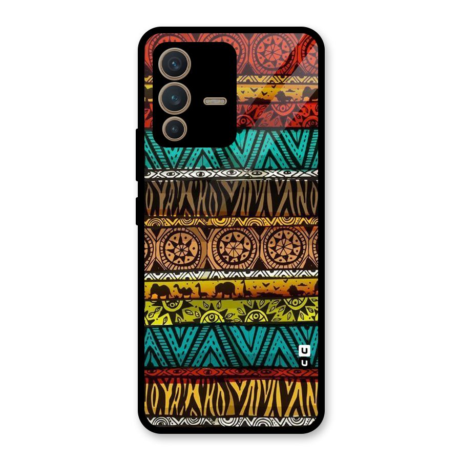 African Design Pattern Glass Back Case for Vivo V23 5G