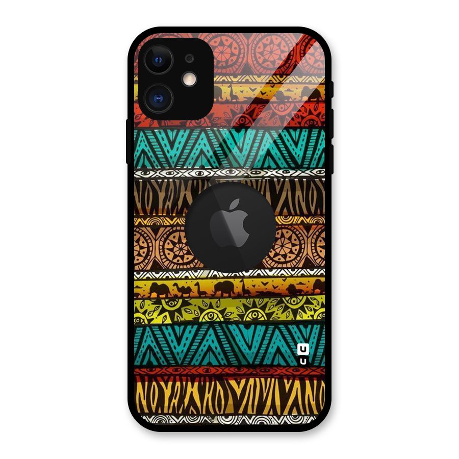African Design Pattern Glass Back Case for iPhone 11 Logo Cut