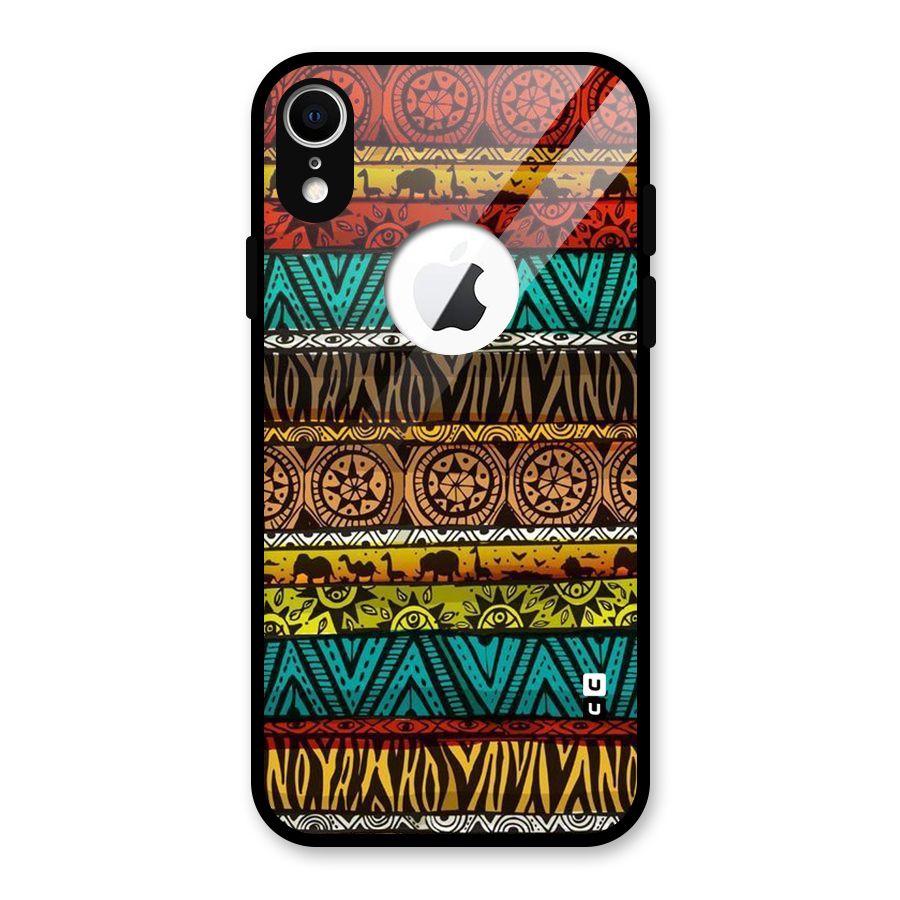 African Design Pattern Glass Back Case for iPhone XR Logo Cut