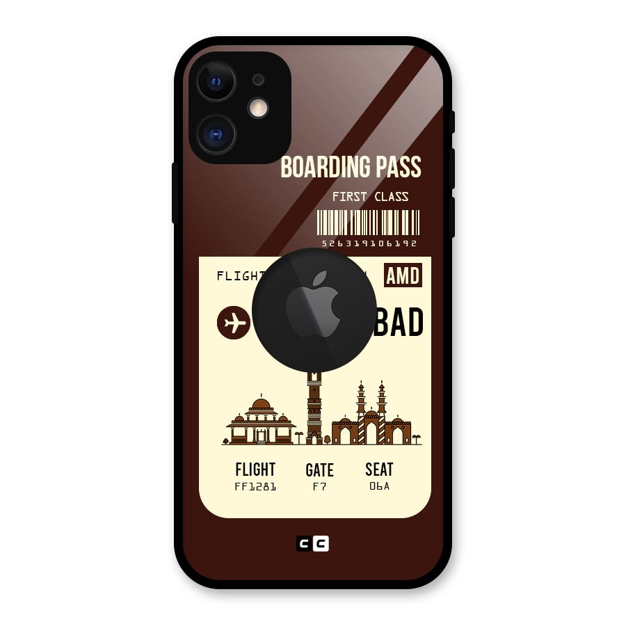 Ahmedabad Boarding Pass Glass Back Case for iPhone 11 Logo Cut