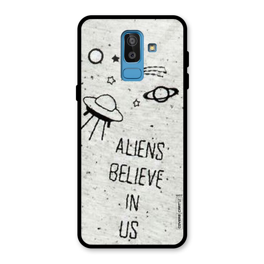 Aliens Believe In Us Glass Back Case for Galaxy J8