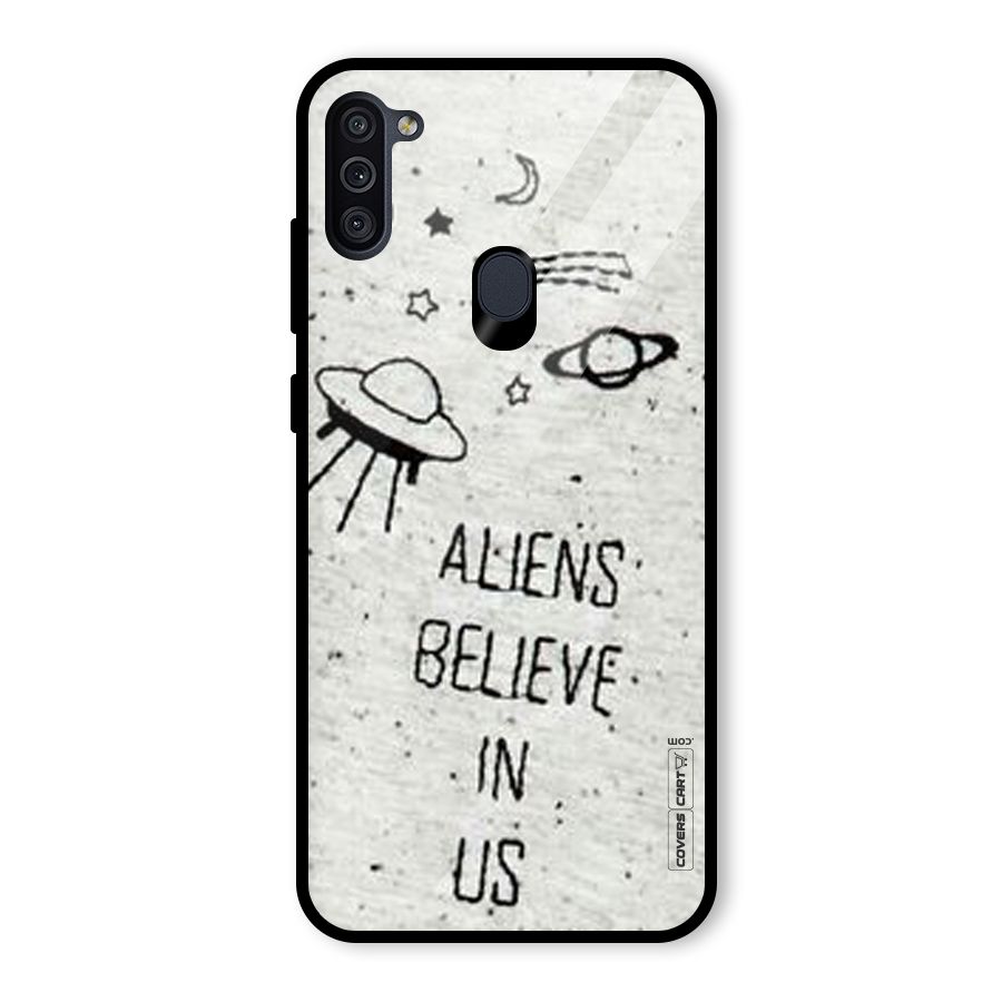 Aliens Believe In Us Glass Back Case for Galaxy M11