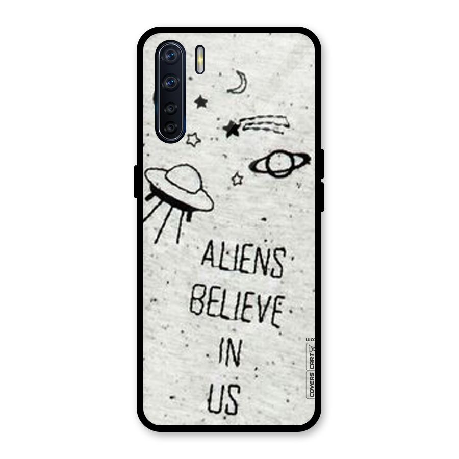 Aliens Believe In Us Glass Back Case for Oppo F15