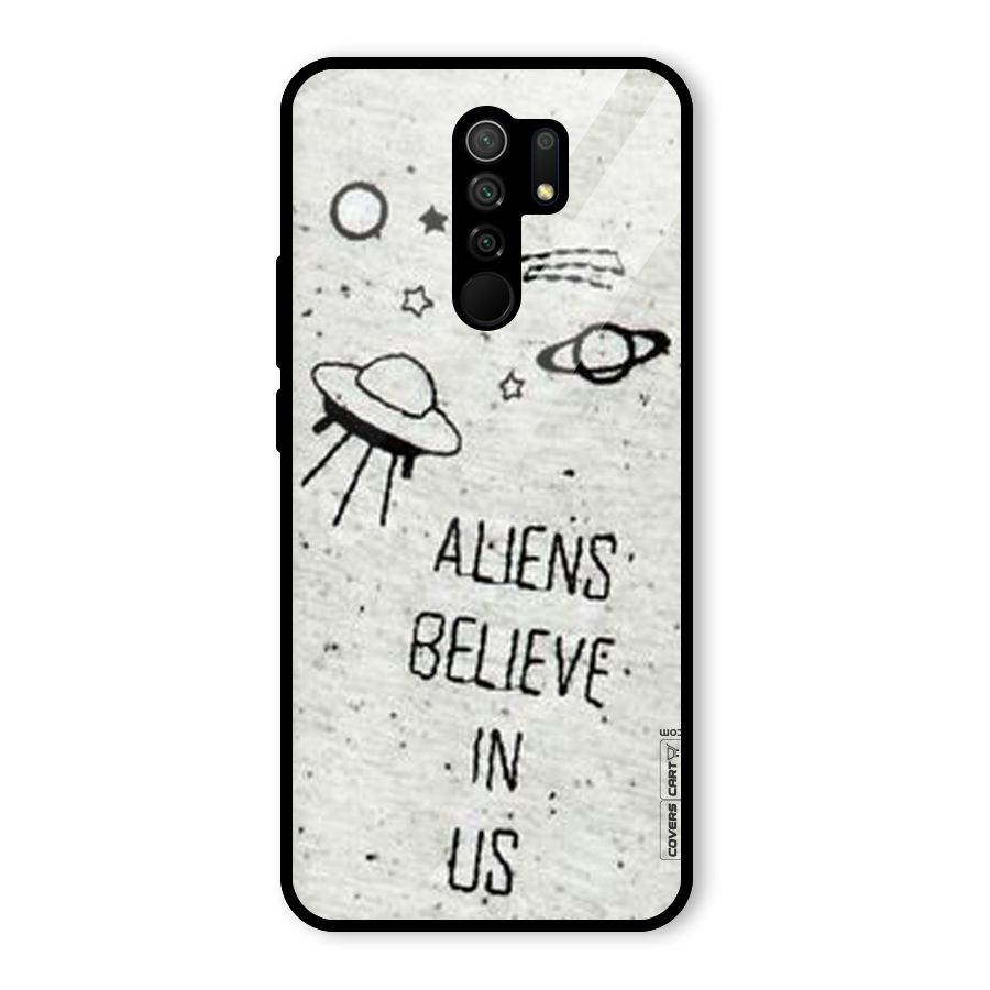 Aliens Believe In Us Glass Back Case for Redmi 9 Prime