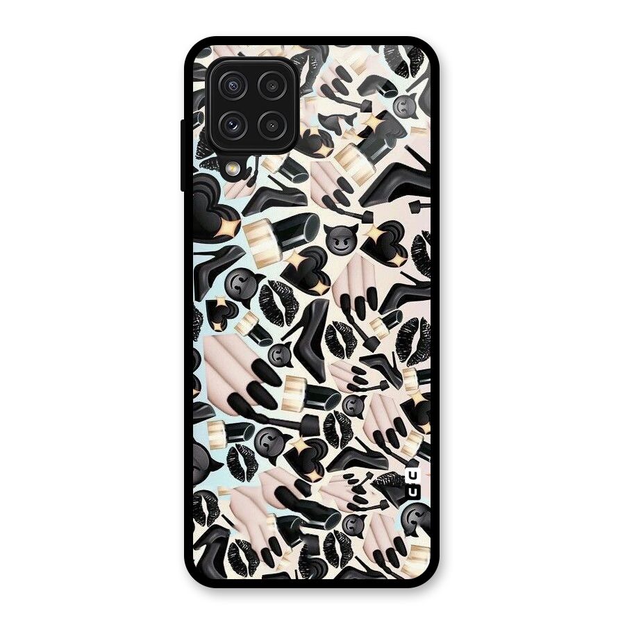 All Black Love Glass Back Case for Galaxy A22 4G