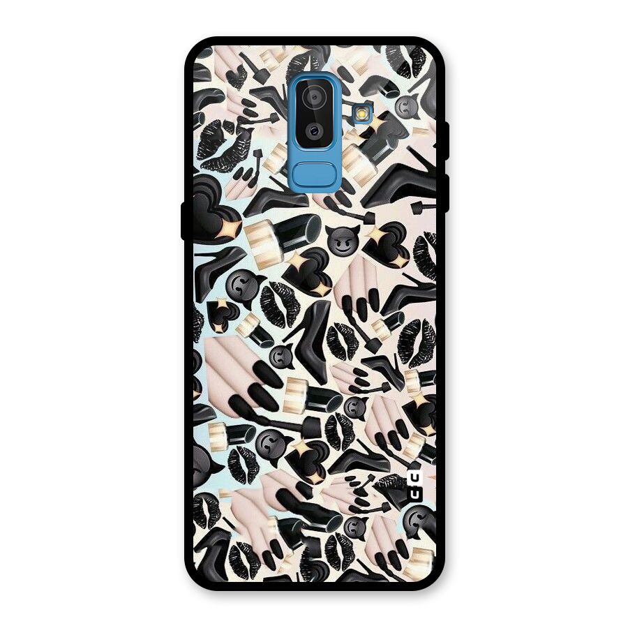 All Black Love Glass Back Case for Galaxy J8