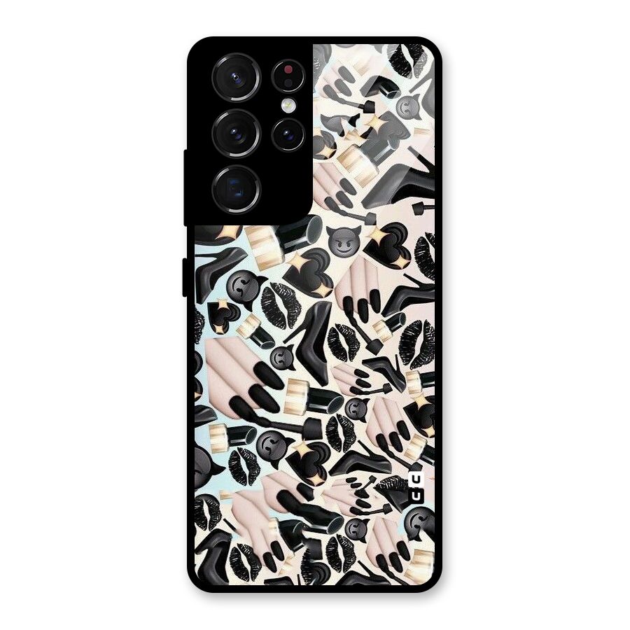 All Black Love Glass Back Case for Galaxy S21 Ultra 5G