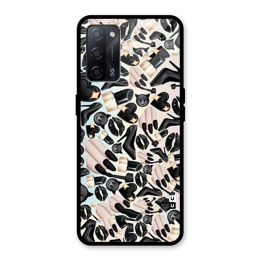 All Black Love Glass Back Case for Oppo A53s 5G