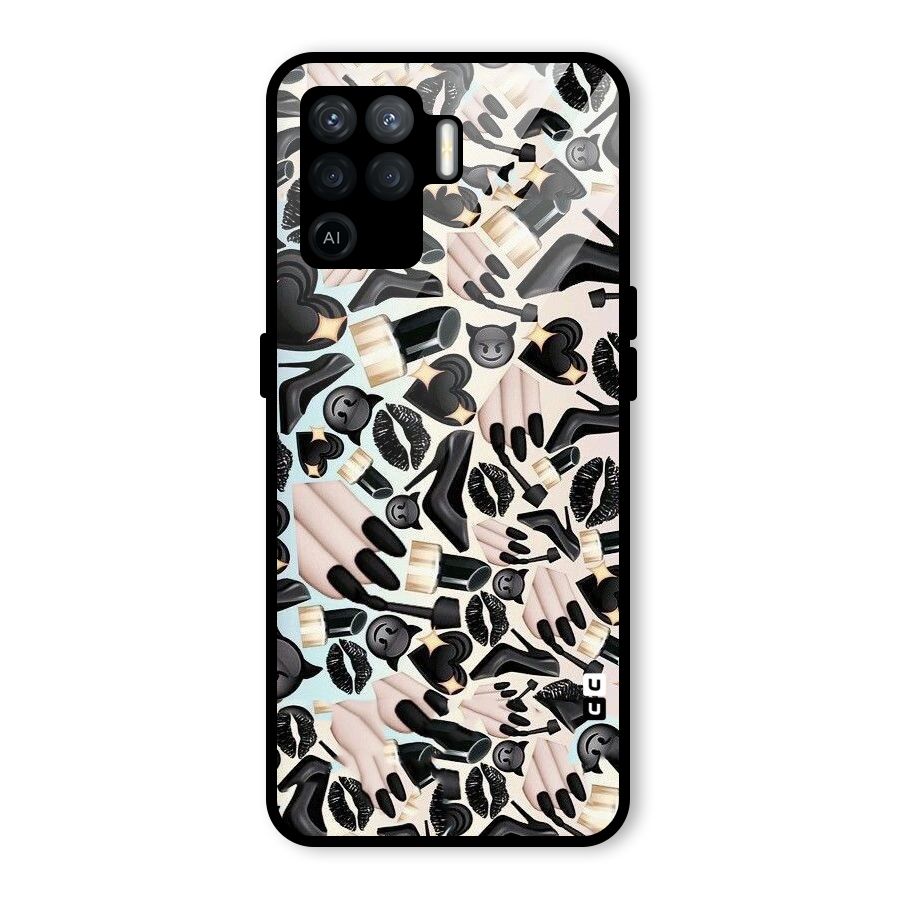 All Black Love Glass Back Case for Oppo F19 Pro