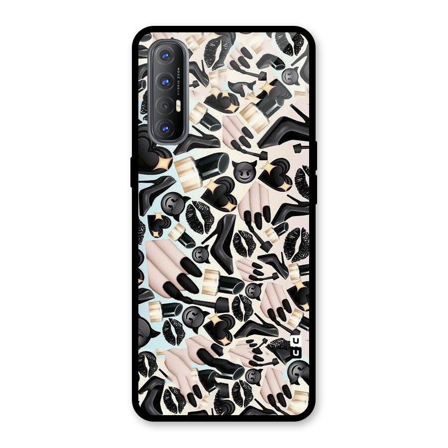 All Black Love Glass Back Case for Oppo Reno3 Pro
