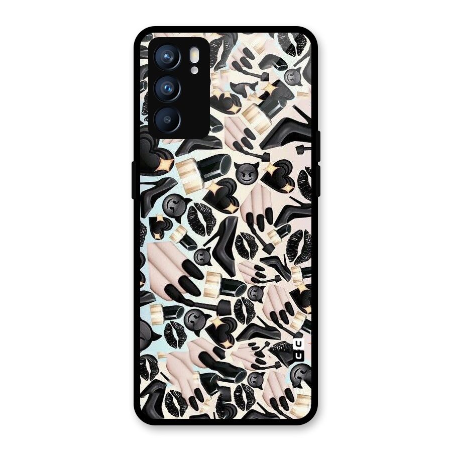 All Black Love Glass Back Case for Oppo Reno6 5G