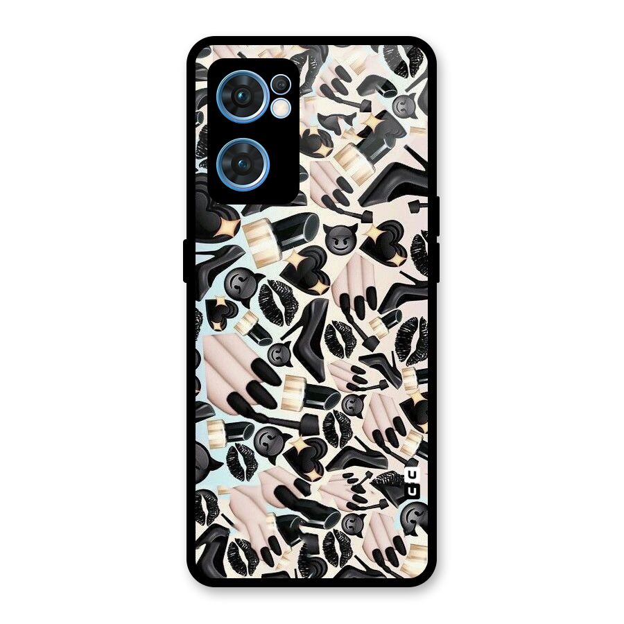 All Black Love Glass Back Case for Oppo Reno7 5G