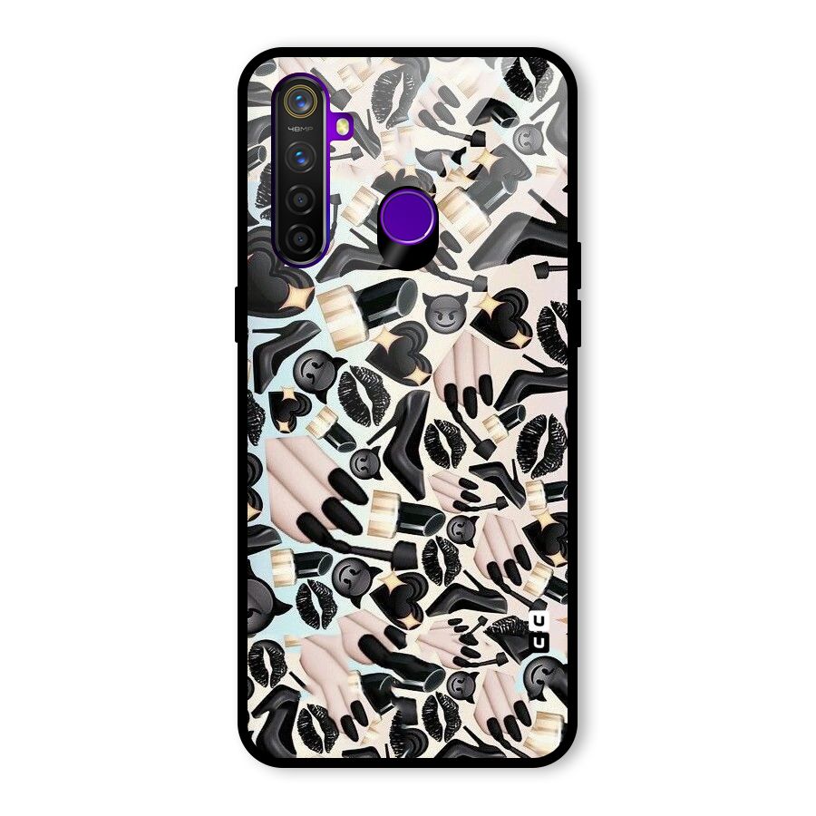 All Black Love Glass Back Case for Realme 5 Pro