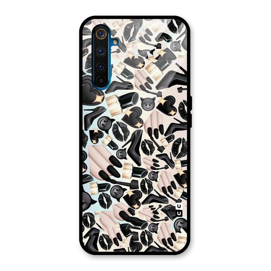 All Black Love Glass Back Case for Realme 6 Pro