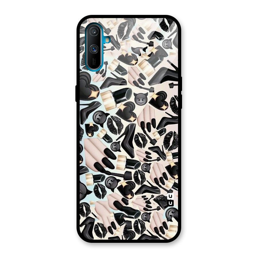 All Black Love Glass Back Case for Realme C3