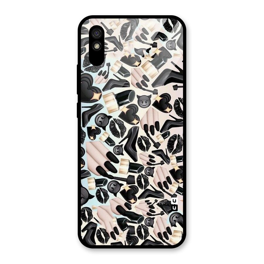 All Black Love Glass Back Case for Redmi 9A