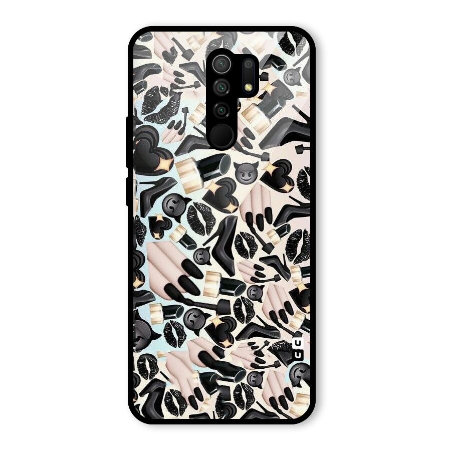 All Black Love Glass Back Case for Redmi 9 Prime