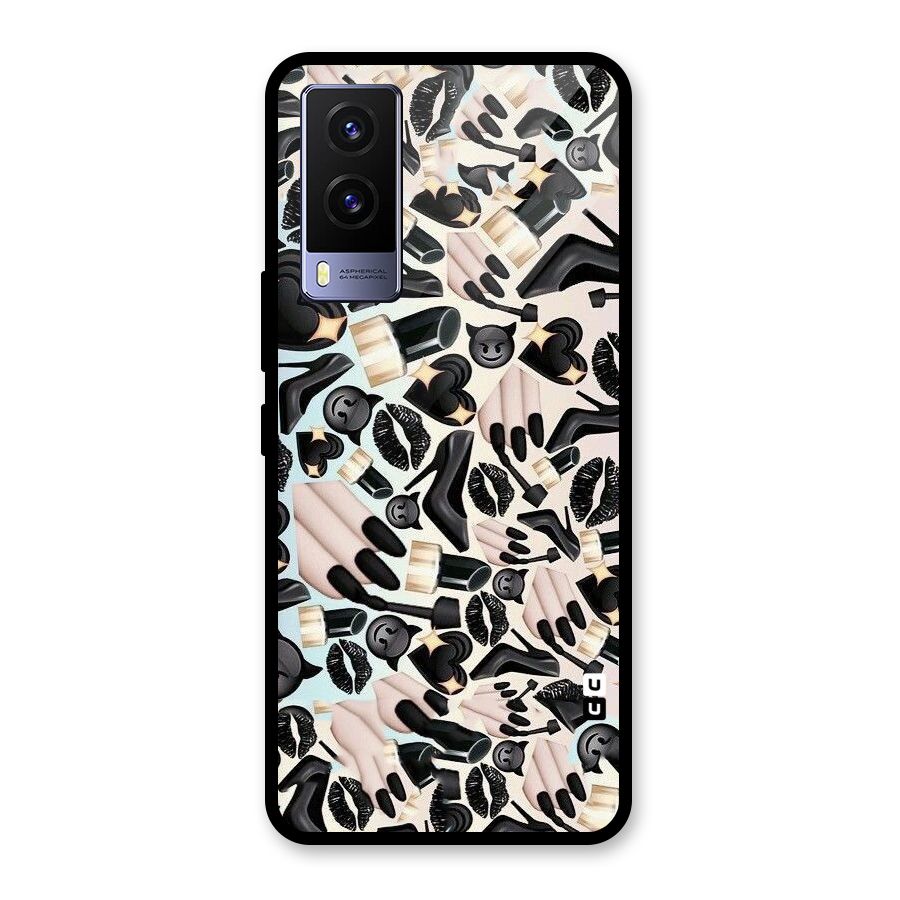 All Black Love Glass Back Case for Vivo V21e 5G