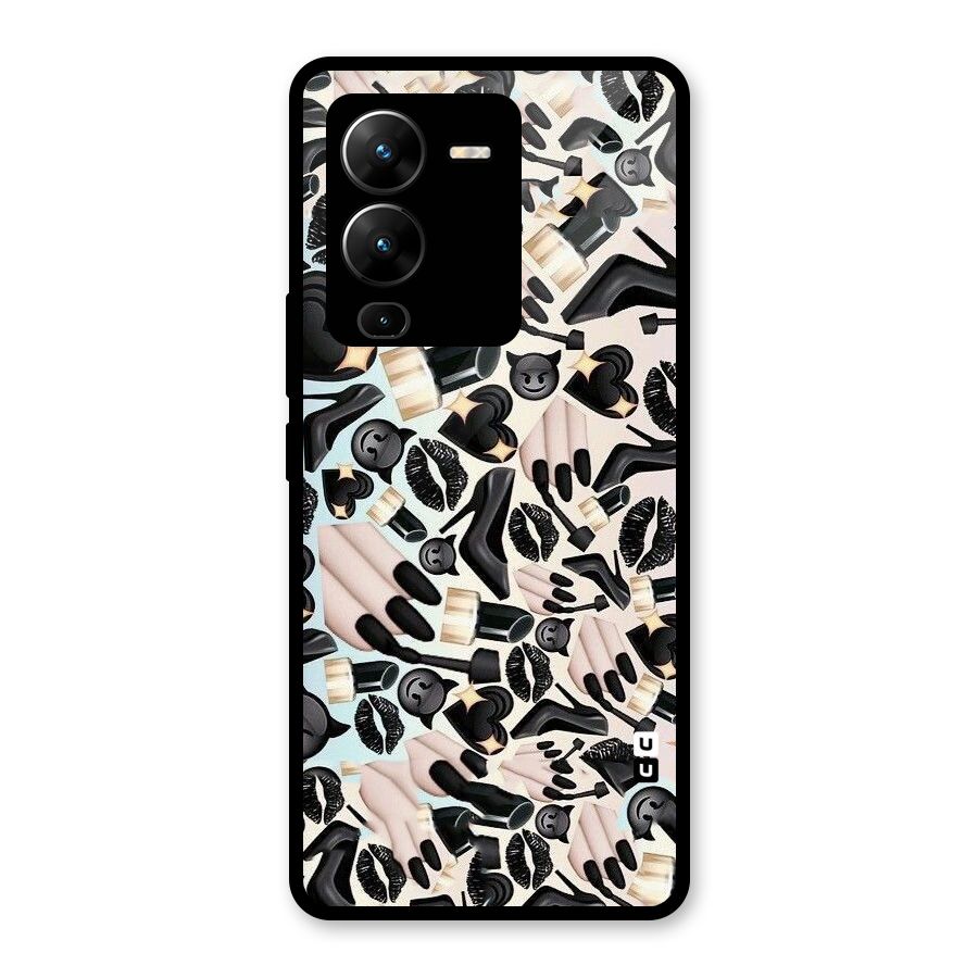 All Black Love Glass Back Case for Vivo V25 Pro