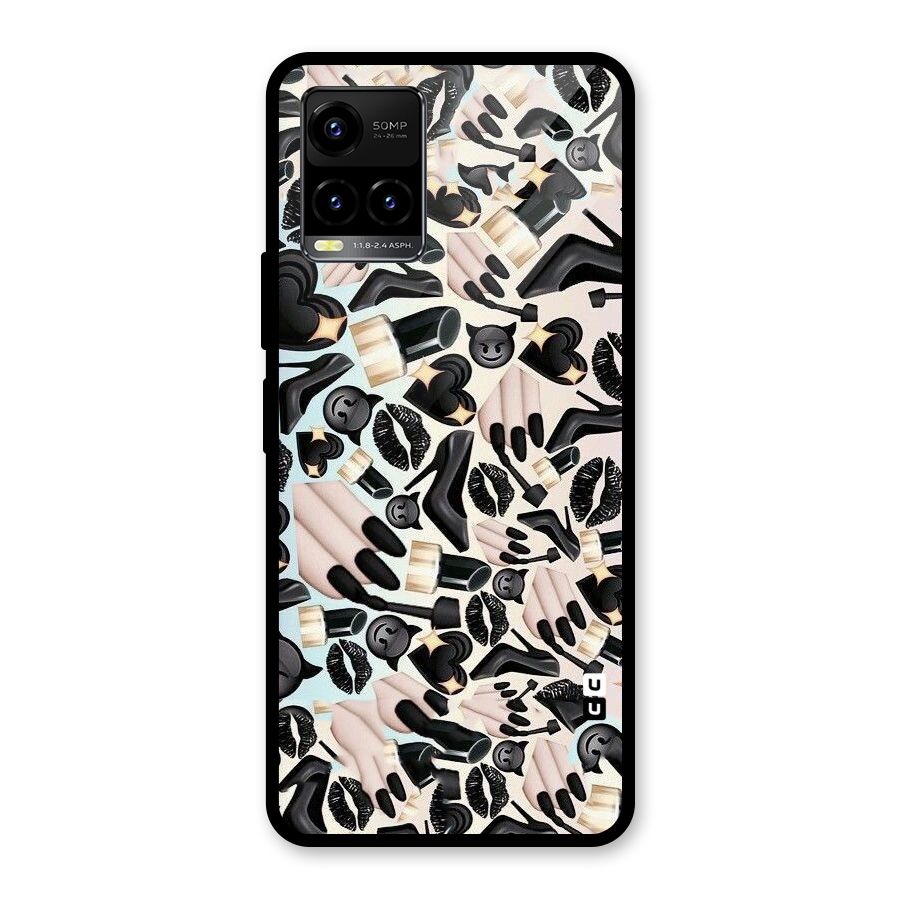 All Black Love Glass Back Case for Vivo Y21T