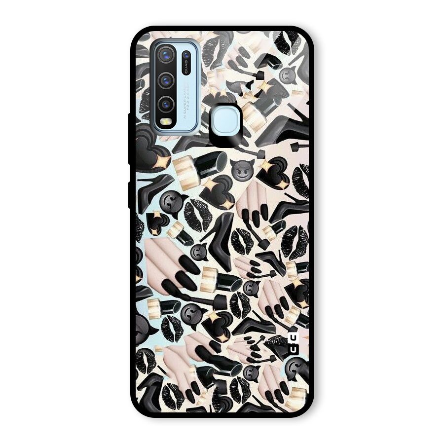All Black Love Glass Back Case for Vivo Y30