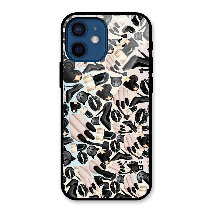 All Black Love Glass Back Case for iPhone 12 Mini