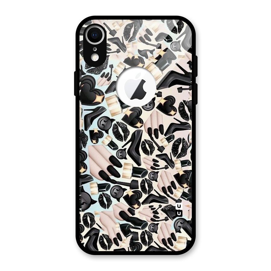 All Black Love Glass Back Case for iPhone XR Logo Cut