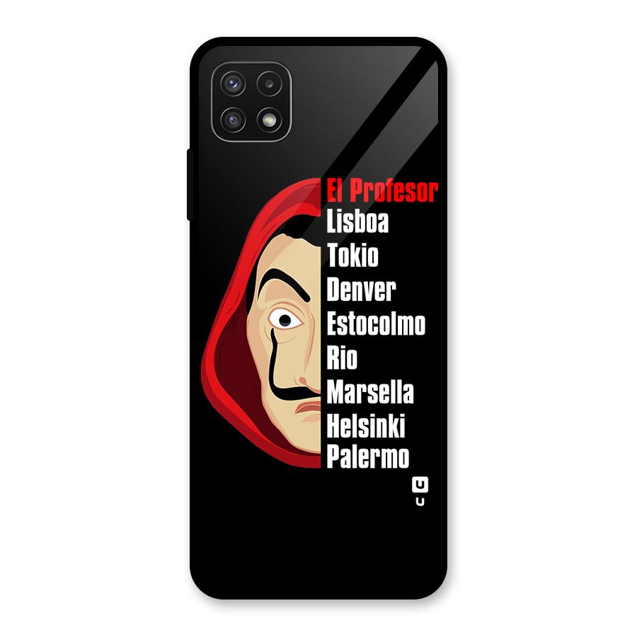 All Members Money Heist Glass Back Case for Galaxy A22 5G