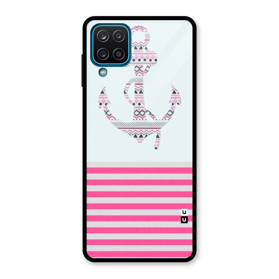 Anchor Design Stripes Glass Back Case for Galaxy A12