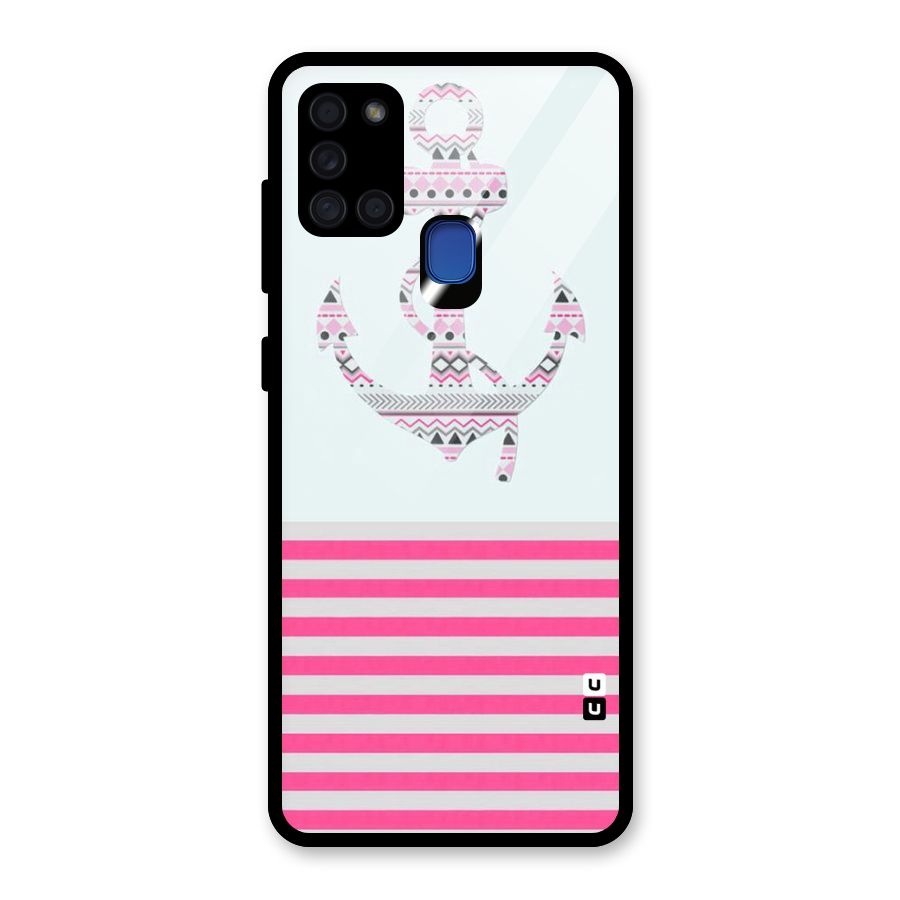 Anchor Design Stripes Glass Back Case for Galaxy A21s