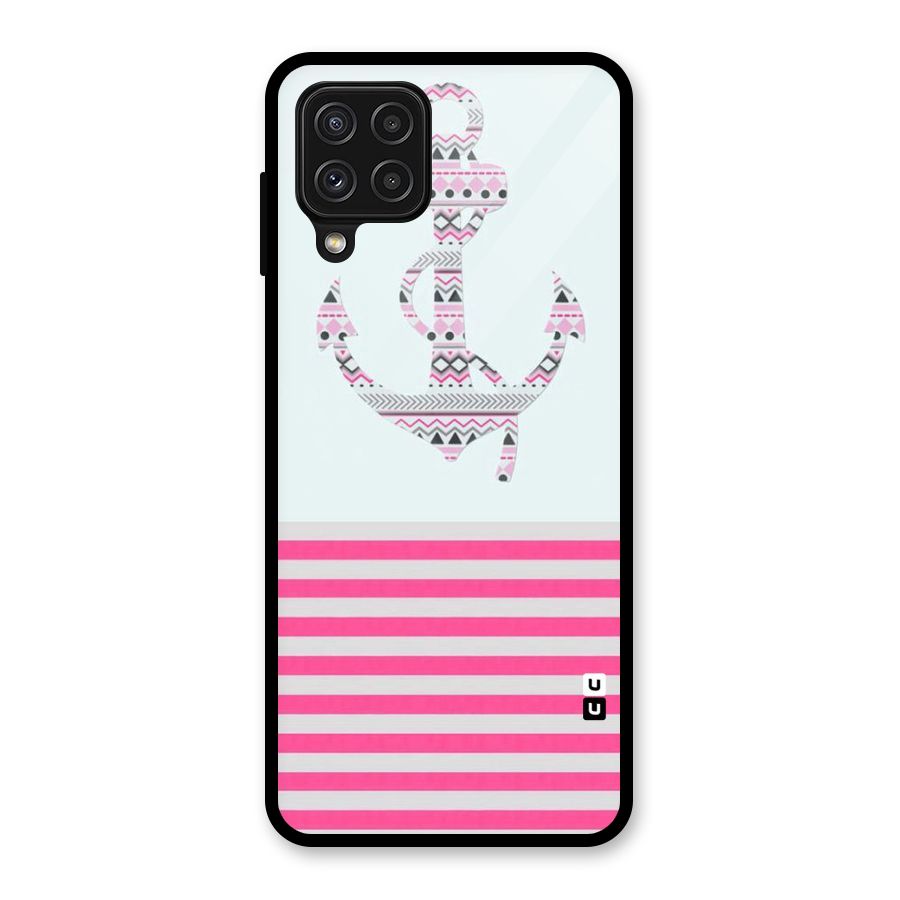 Anchor Design Stripes Glass Back Case for Galaxy A22 4G