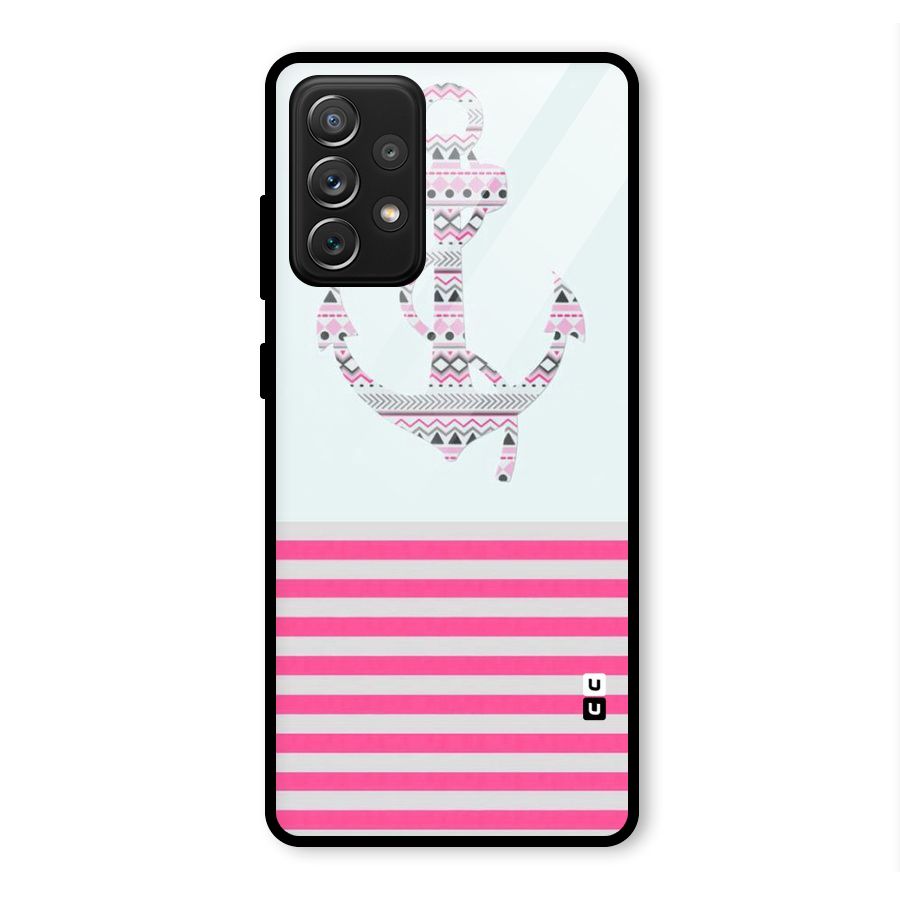 Anchor Design Stripes Glass Back Case for Galaxy A72