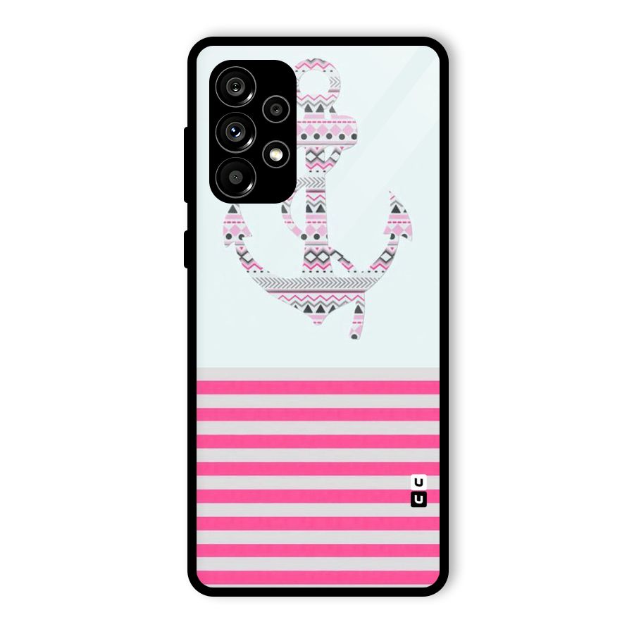 Anchor Design Stripes Glass Back Case for Galaxy A73 5G