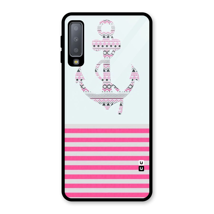 Anchor Design Stripes Glass Back Case for Galaxy A7 (2018)