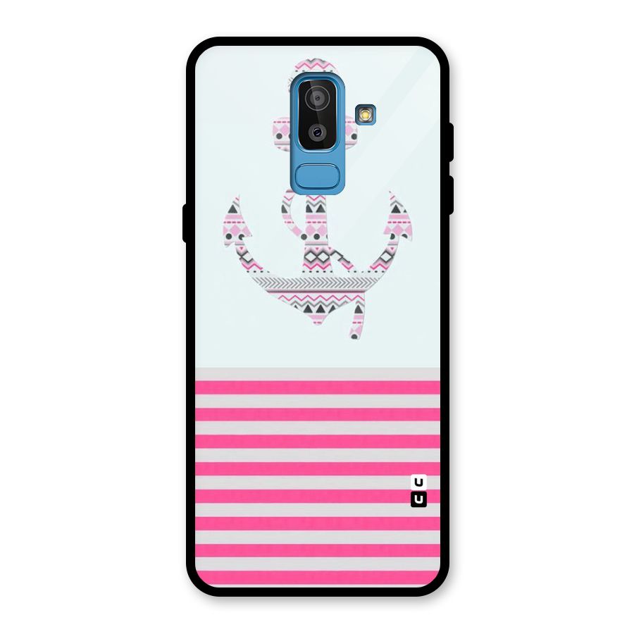 Anchor Design Stripes Glass Back Case for Galaxy J8