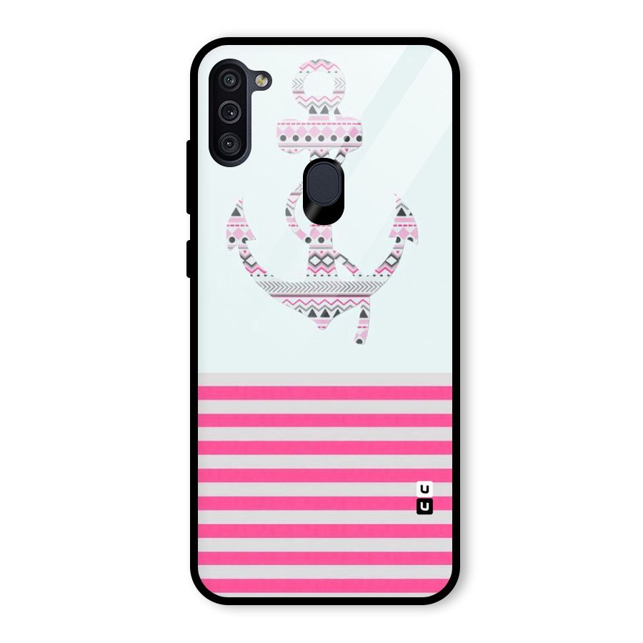 Anchor Design Stripes Glass Back Case for Galaxy M11