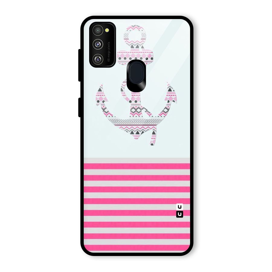 Anchor Design Stripes Glass Back Case for Galaxy M30s