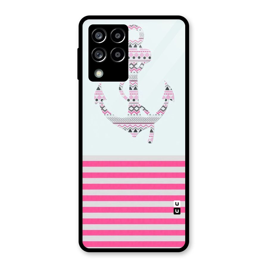 Anchor Design Stripes Glass Back Case for Galaxy M53 5G