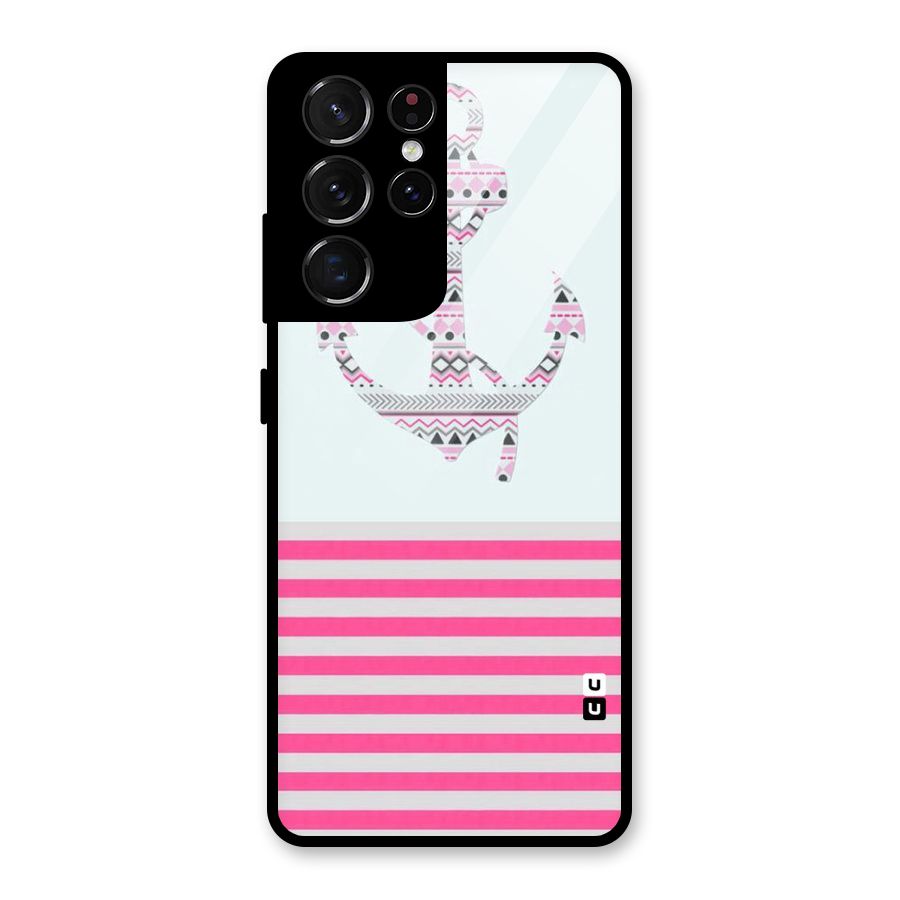Anchor Design Stripes Glass Back Case for Galaxy S21 Ultra 5G