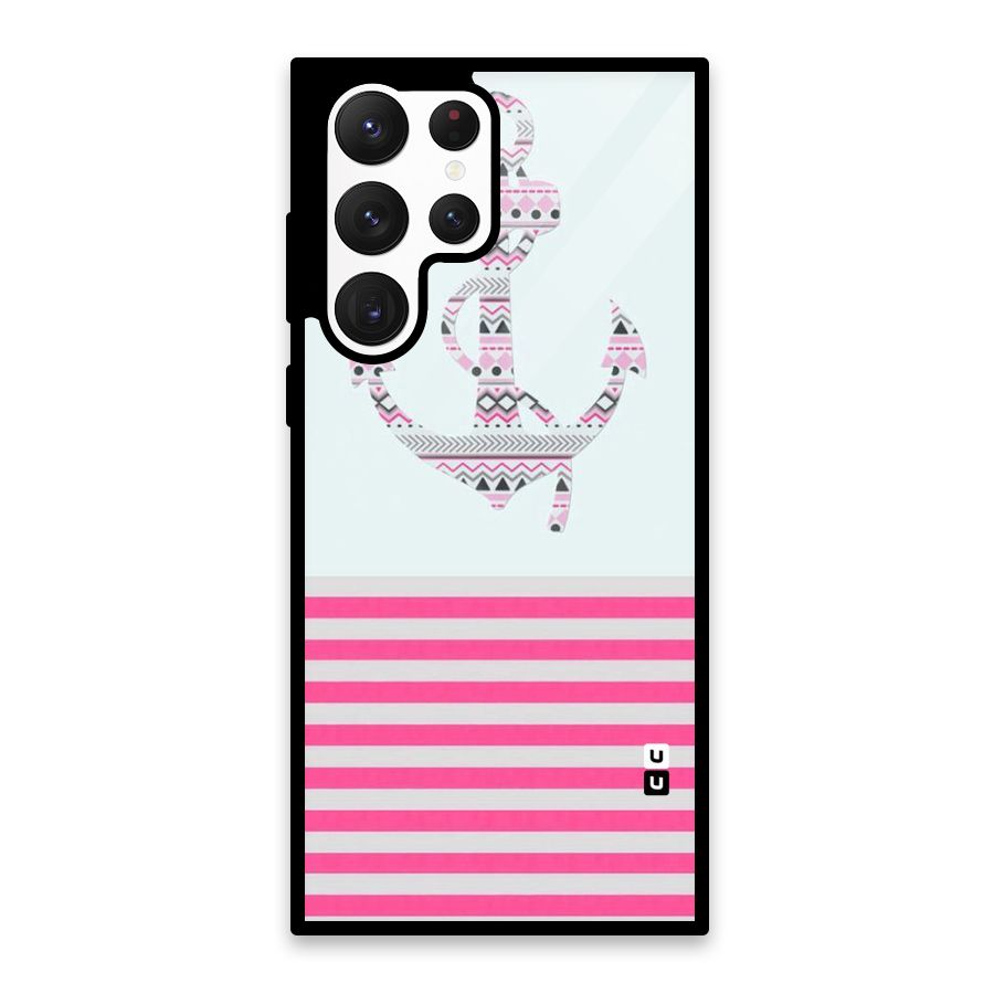 Anchor Design Stripes Glass Back Case for Galaxy S22 Ultra 5G