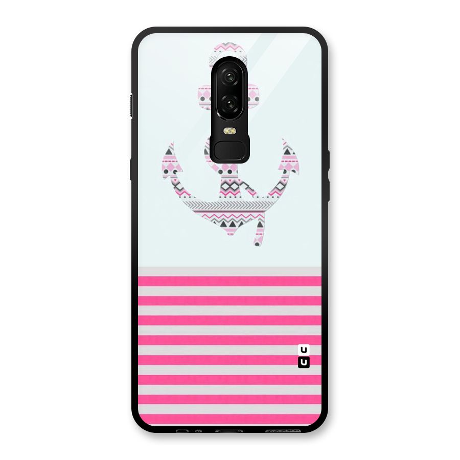 Anchor Design Stripes Glass Back Case for OnePlus 6