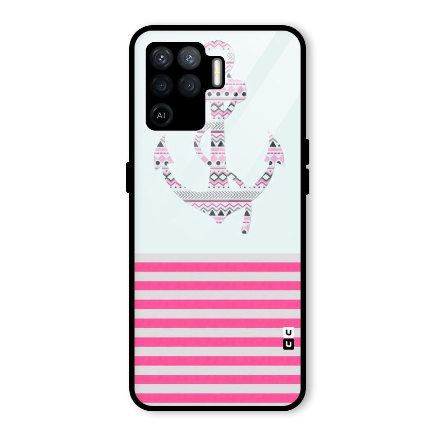 Anchor Design Stripes Glass Back Case for Oppo F19 Pro