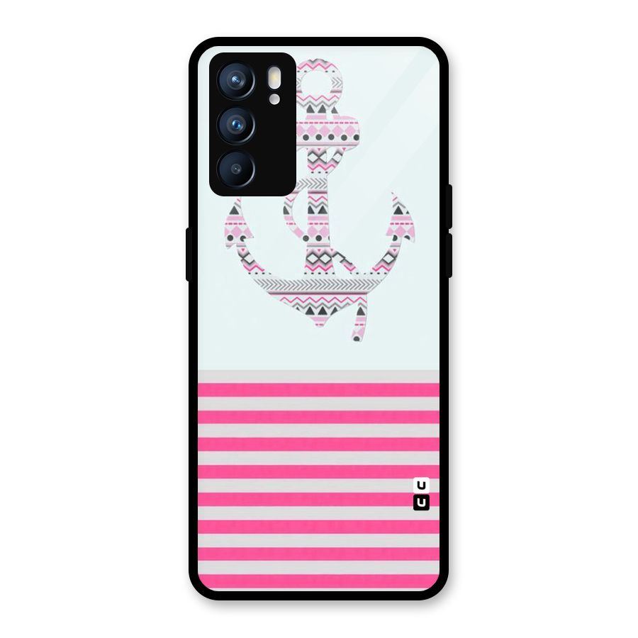 Anchor Design Stripes Glass Back Case for Oppo Reno6 5G