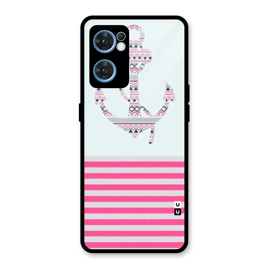 Anchor Design Stripes Glass Back Case for Oppo Reno7 5G