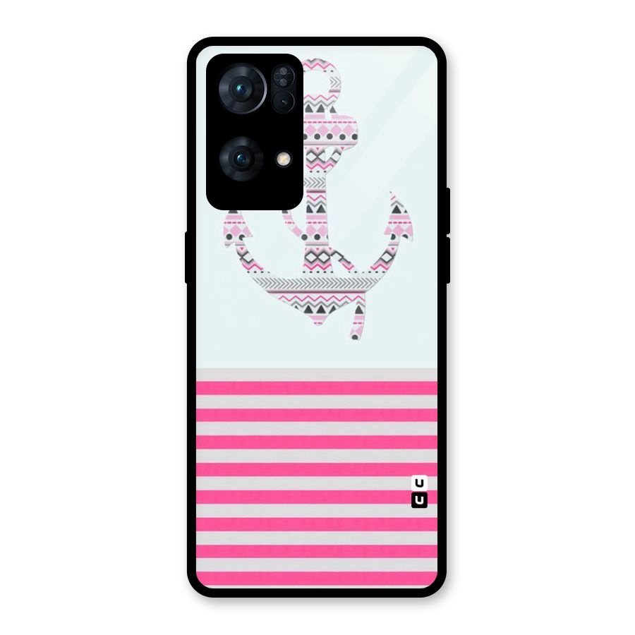 Anchor Design Stripes Glass Back Case for Oppo Reno7 Pro 5G