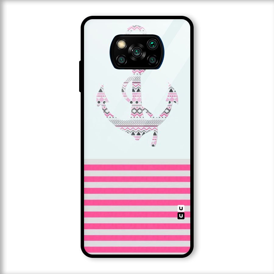 Anchor Design Stripes Glass Back Case for Poco X3