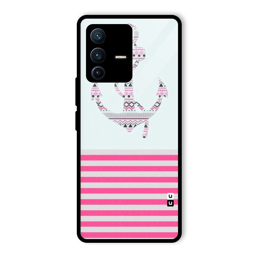 Anchor Design Stripes Glass Back Case for Vivo V23 Pro