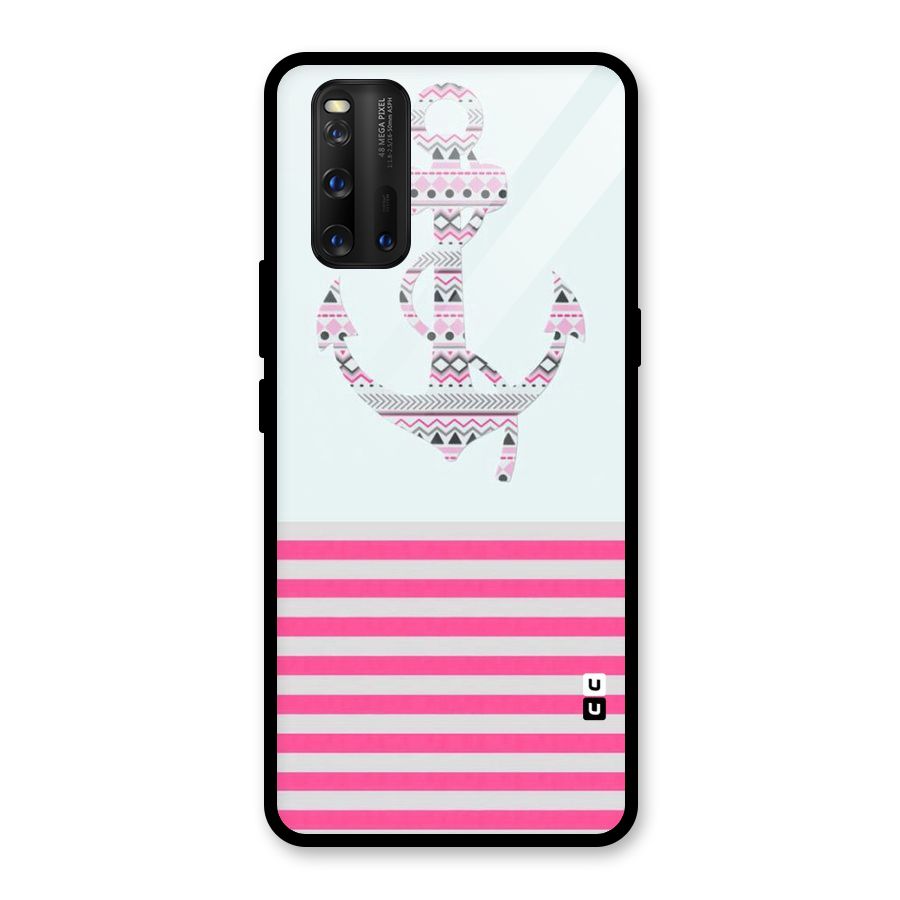 Anchor Design Stripes Glass Back Case for Vivo iQOO 3