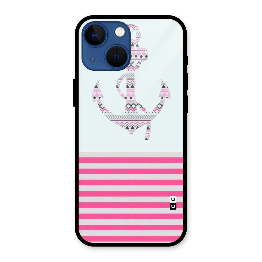 Anchor Design Stripes Glass Back Case for iPhone 13 Mini